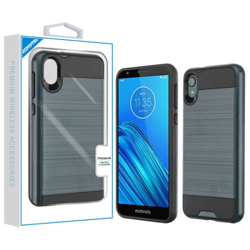 Motorola Moto E6 Case, Ink Blue Black Brushed Hybrid Case Cover