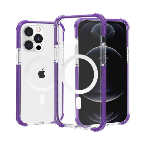 Apple iPhone 15 Pro Max Acrylic [Magnetic Circle] Tough 2.5mm Transparent Shockproof Hybrid - Purple