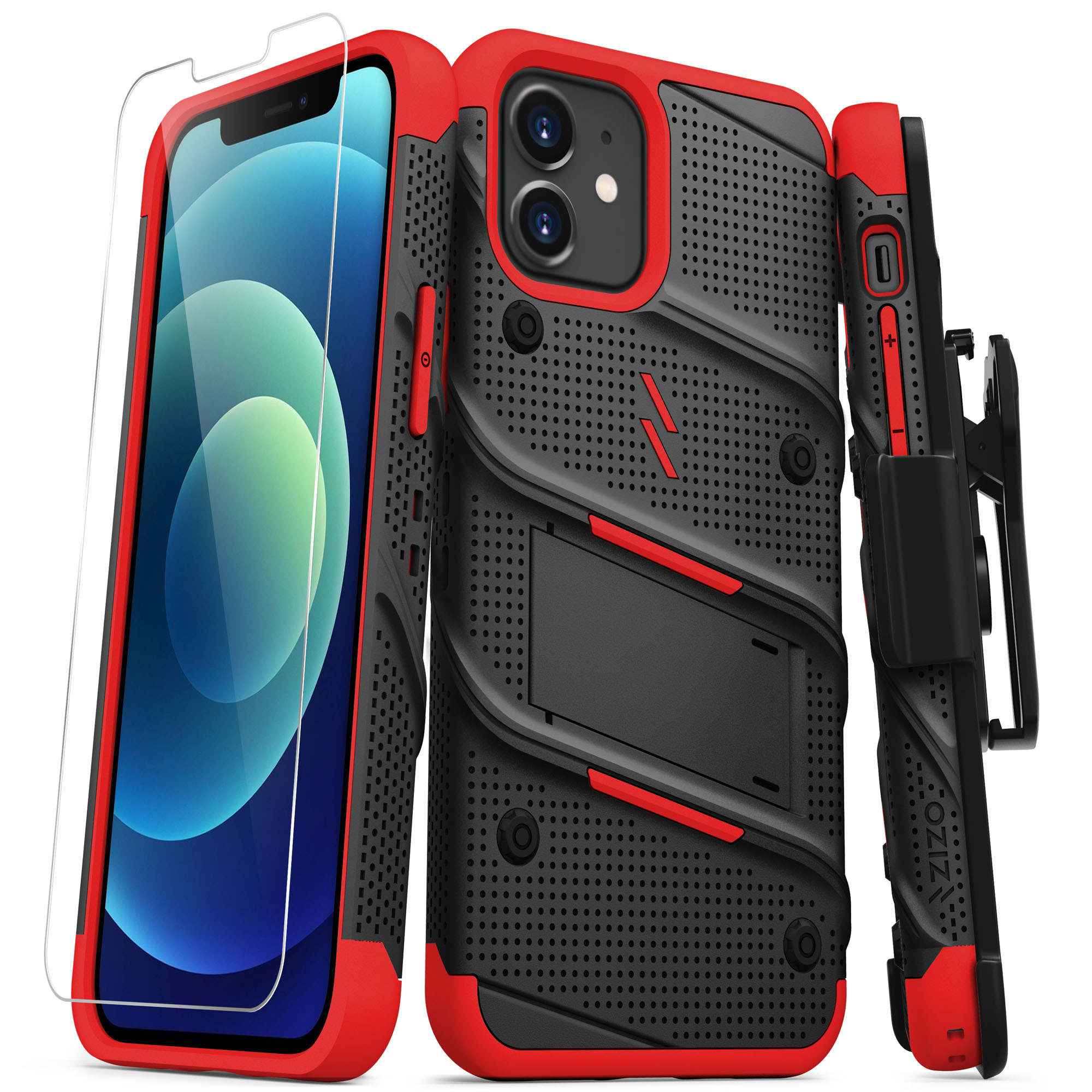 ZIZO BOLT Cover Case with Tempered Glass Screen Protector Black & Red