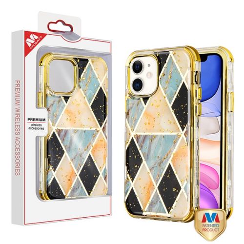 Apple iPhone 11 Case, Electroplated Blue Marble/Electroplating Gold TUFF Kleer Hybrid Case