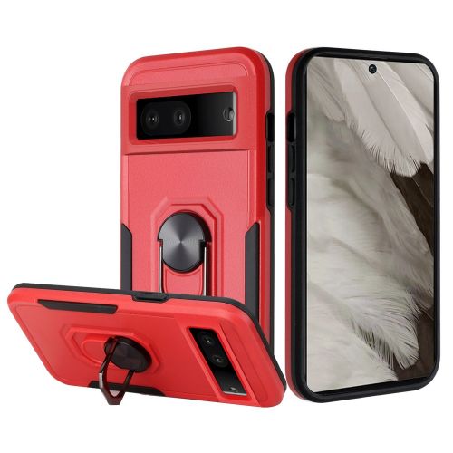Google Pixel 7A Tough Strong Dual Layer Flat Magnetic Ring Stand Case Cover - Red