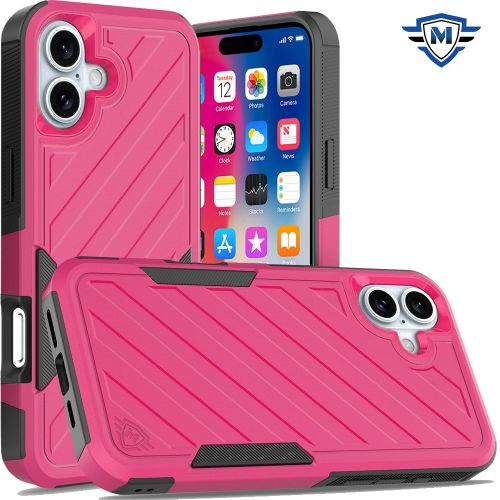 Apple iPhone 16 6.1 inch METKASE Noble lined shockproof dual layer hybrid in Slide-Out Package - Hot Pink/Black