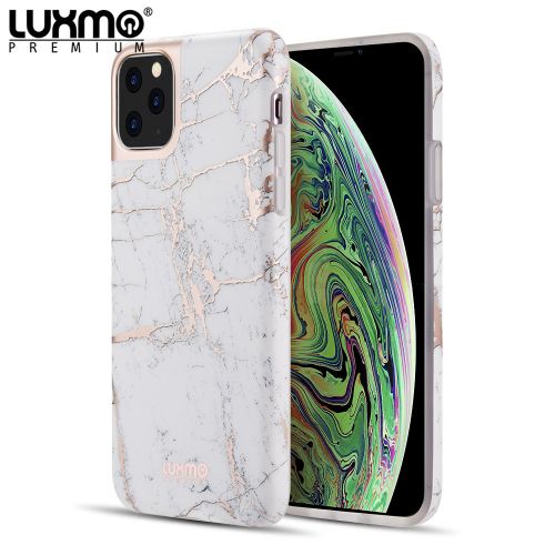 Apple iPhone 12 6.1 Case, Luxmo Premium Marblicious Collection Matted Marble Tpu Case White Rose Marble