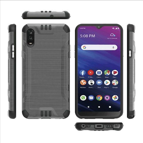 TCL A2X A508DL Metallic Brushed Hybrid Case w/ Magnetic Mount Capability - Grey/Black
