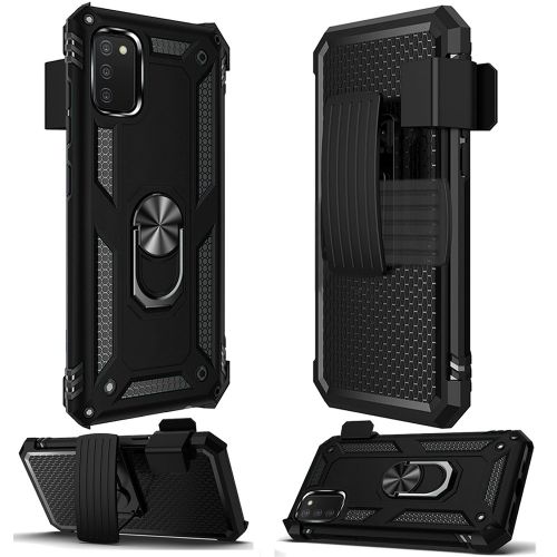 Samsung Galaxy A03s Holster Magnetic Ringstand Clip Cover Case - Black