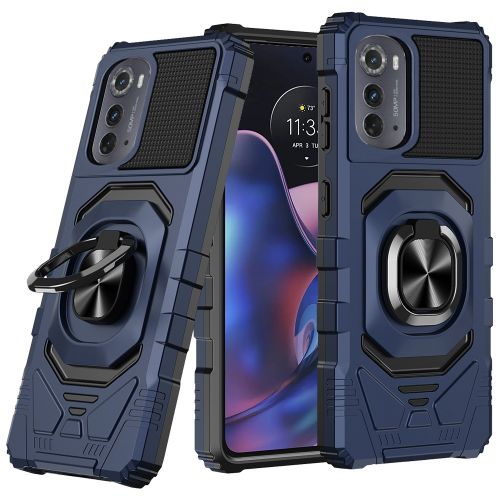 Motorola Moto Edge (2022) Robotic Hybrid with Magnetic Ring Stand Case Cover - Dark Blue