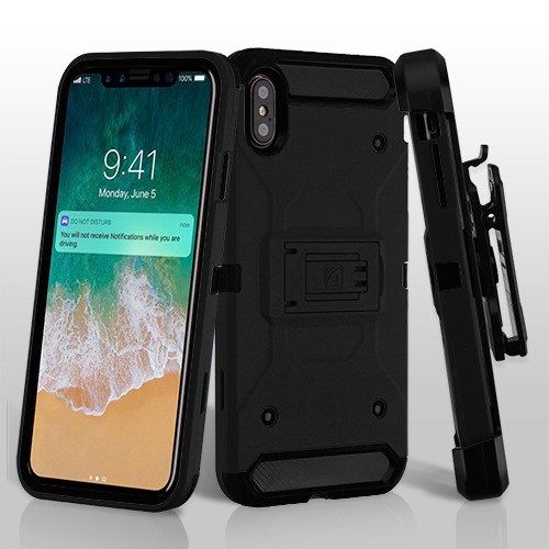 Apple iPhone XS Max Case, Black/Black 3-in-1 Kinetic Hybrid Case Cover Combo (with Black Holster)