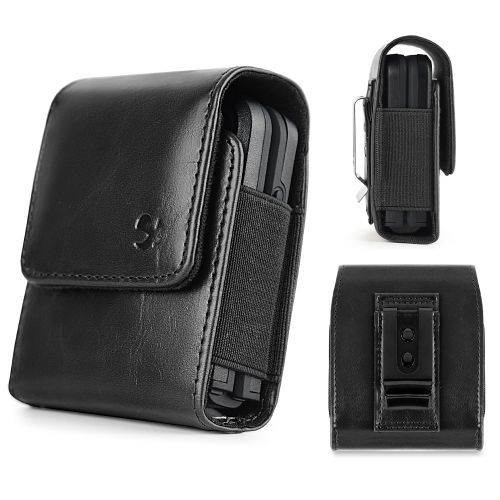 Flip Devices Wallet, Luxmo #44 Extra Small Size 4 Inch 4.5 X 3 X 1 Universal Vertical Leather Pouch - Black