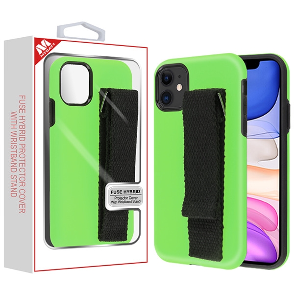 Apple Iphone 11 Case Fluorescent Green Black Fuse Hybrid Case Cover With Black Wristband Stand Cellphonecases Com