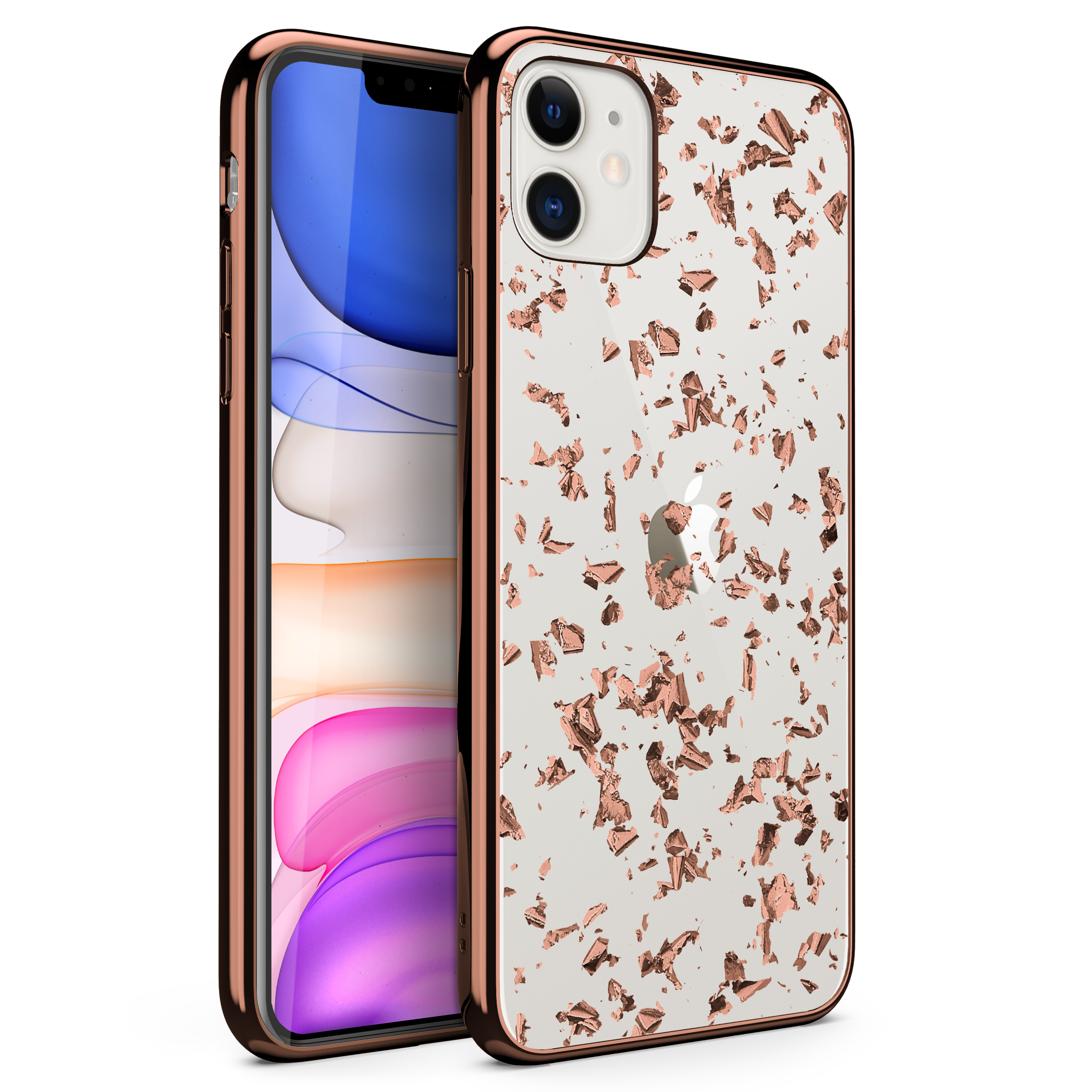 Apple iPhone 11 Case, Case Ultra Slim Thin Case Clear Transparent w/ Rose Gold Foil Flakes (Rose Gold Exposure) :: CellPhoneCases.com