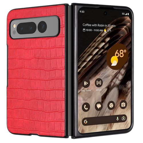 Google Pixel Fold PU Vegan Leather Premium Hard Snap On Case Cover - Red