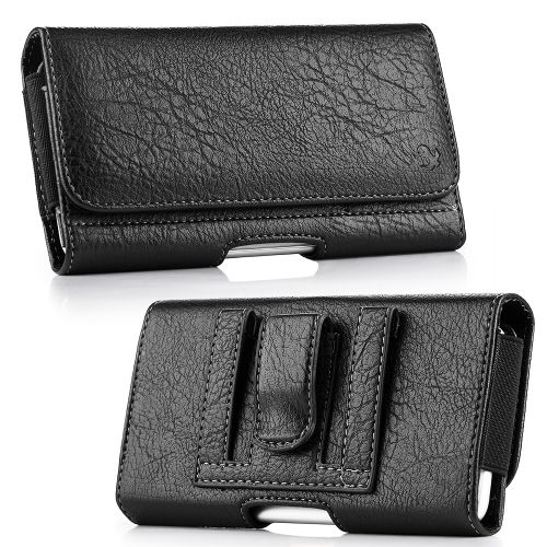 Luxmo Leather Belt Clip Pouch Holster Phone Holder Horizontal #23 Black Small Phones Size (5.0 - 5.6 Inches)