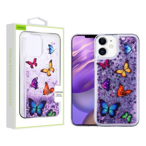 Apple iPhone 12 Mini 5.4 Case, Airium Glitter Hybrid Protector Case Butterfly Dancing & Purple Quicksand (Hearts)