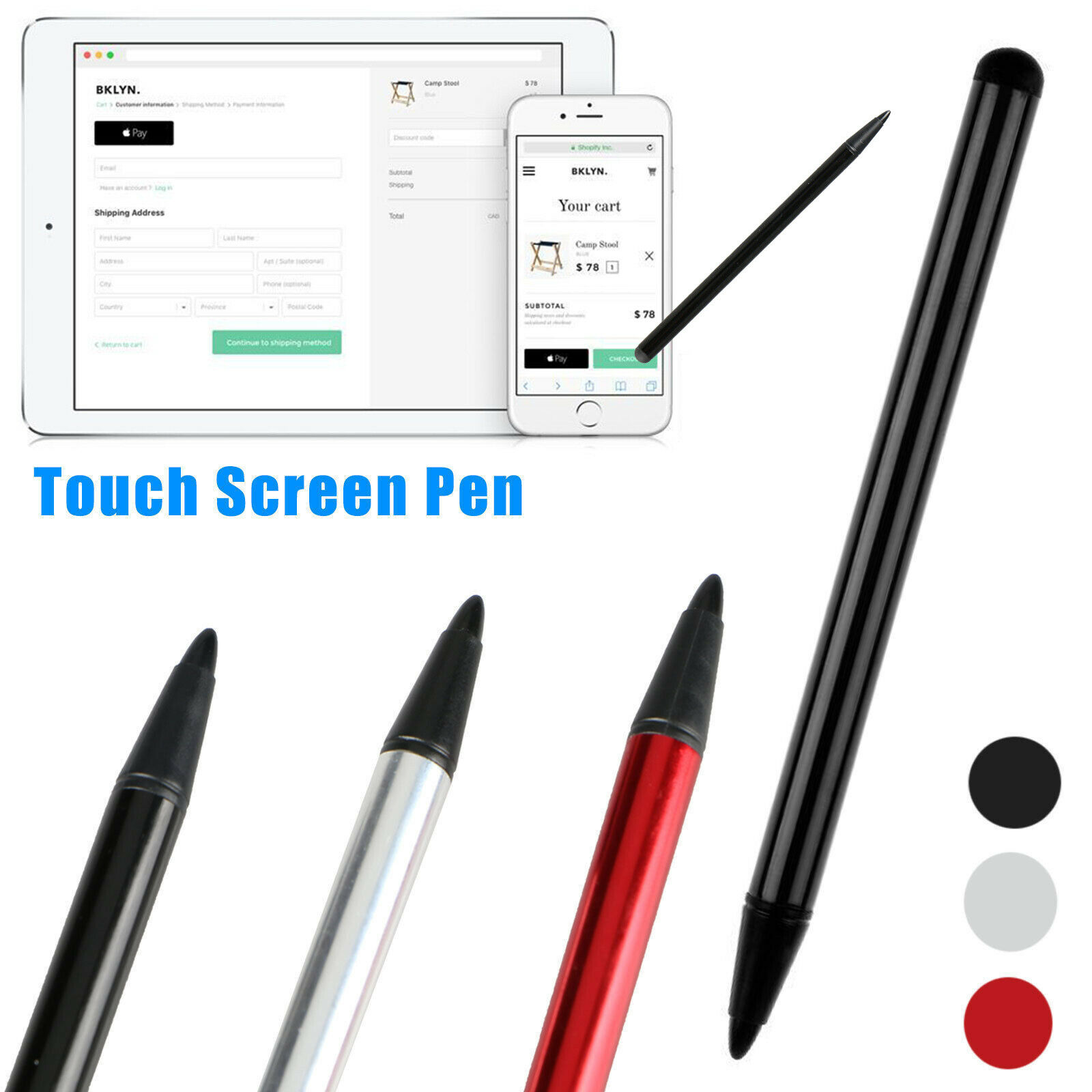 2 in 1 Touch Screen Pen Stylus Universal For iPhone iPad Samsung Tablet Phone PC