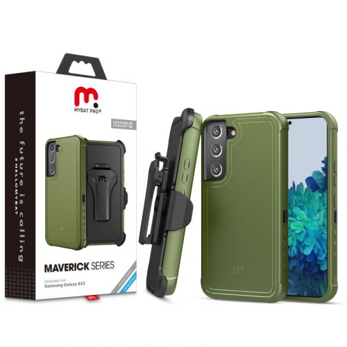 Samsung Galaxy S22 - MyBat Pro Antimicrobial Maverick Series Case with Holster   Army Green / Black