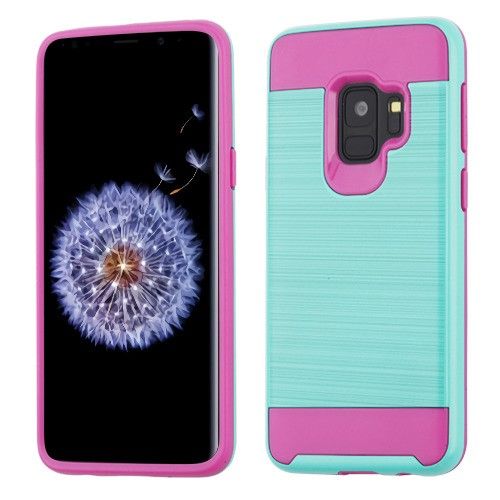 Samsung Galaxy S9 Case, Teal Green/Hot Pink Brushed Hybrid Case Cover