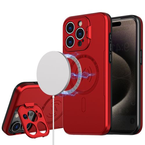 Samsung s23 FE 5G Magnetic Ring Circle Camera Cap KickStand Hybrid UV Paint Matte Finish Case - Red