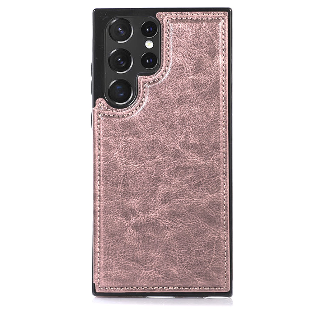 HR Wireless Samsung S23 Luxury Side Magnetic Button Card ID Holder PU Leather Case Cover - Rose Gold