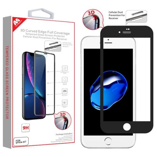 3D Curved Edge Full Coverage Tempered Glass Screen Protector (Cellular Dust Prevention For Receiver)(Black) for Apple iPhone 6