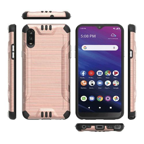 TCL A2X A508DL Metallic Brushed Hybrid Case w/ Magnetic Mount Capability - Rose Gold/Black