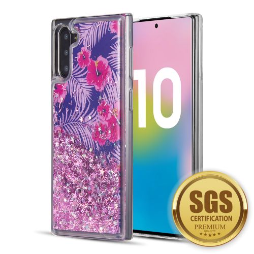 Samsung Galaxy Note 10 Case, Waterall Liquid Sparkling Quicksand Tpu Case Tropical Floral