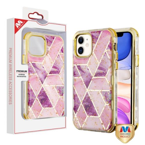 Apple iPhone 11 Case, Electroplated Purple Marble/Electroplating Gold TUFF Kleer Hybrid Case