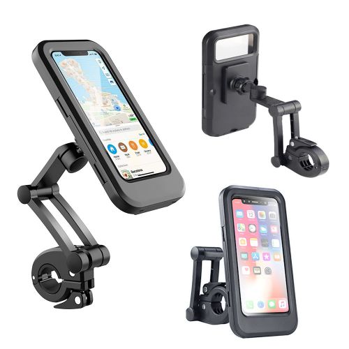 Universal Waterproof Full Coverage Bicycle Motorola Motorcycle Bike Phone Mount With Adjustable 22-28mm Handle Diameter, 360 Rotation And Full Touch Screen Capability - Black
