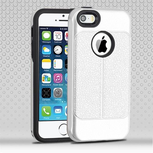 Apple iPhone 5 Case, Silver Leather Texture/Black Case Cover