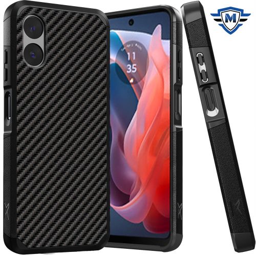 Motorola Moto G Play 2024 Tough Strong MetKase Hybrid (Magnet Mount Friendly) Case Cover - Carbon