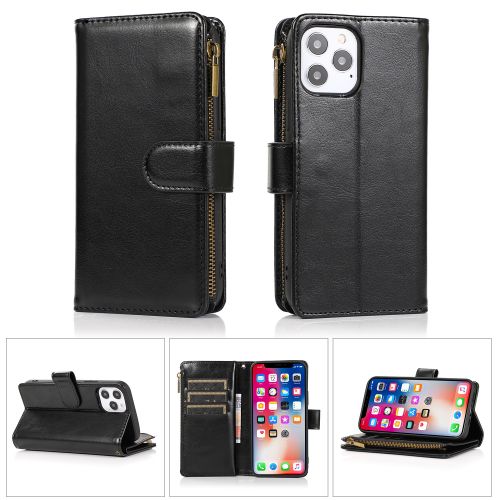 Samsung Galaxy s10 Luxury Wallet Card ID Zipper Money Holder Case Cover - Black