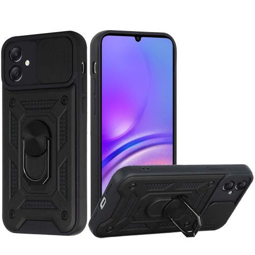Samsung A05 ELITE Camera Push Magnetic Ring Stand Hybrid Case Cover - Black