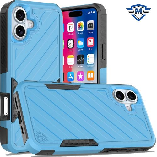 Apple iPhone 16 6.1 inch METKASE Noble lined shockproof dual layer hybrid in Slide-Out Package - Sky Blue/Black