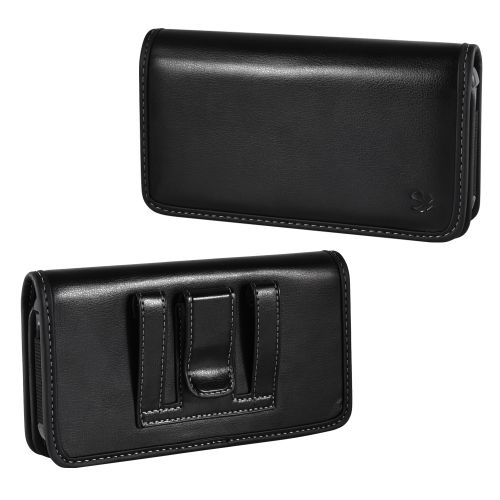 Luxmo #40 Medium Size 5.8 Inch Universal Horizontal Smooth Leather Pouch - Black