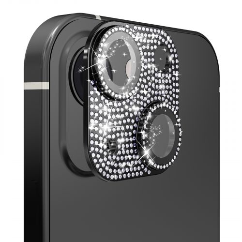 Apple iPhone 15 Pro Diamond Bling Camera Lens Full Tempered Glass - Black