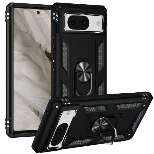 Google Pixel 8 5G Ring Magnetic Kickstand Hybrid Case Cover - Black