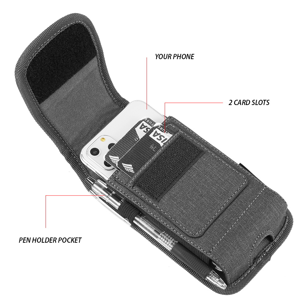 Vertical Nylon Dual Pocket Phone Holster Pouch Belt Clip Case