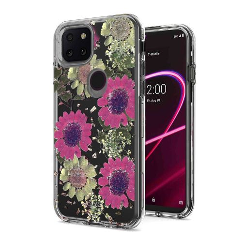 T-Mobile Revvl 5G Case, Floral Glitter Design Case Cover Daisy Pink