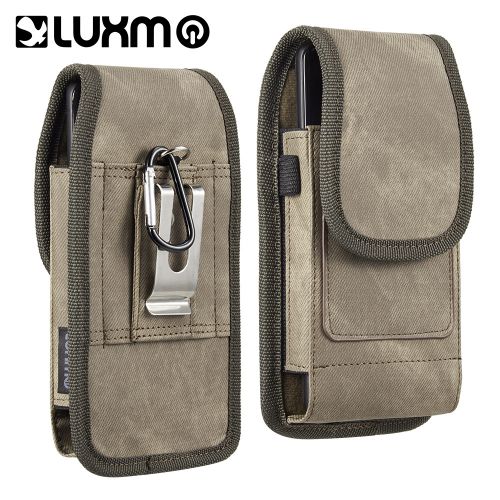 Luxmo #36 Small Size 5 Inch 5.75 X 3 X 0.5 Vertical Universal Special Fabric Pouch With Dual Card Slots – Light Brown Denim Fabric