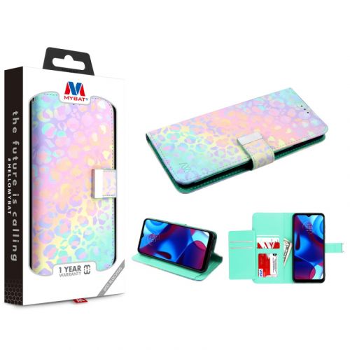 Motorola Moto G Pure 2022 - MyBat MyJacket Wallet Xtra Series with RFID Blocking Holographic Leopard