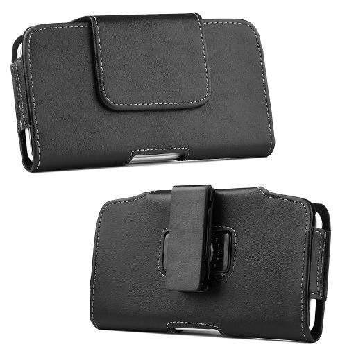 Luxmo Leather Belt Clip Pouch Holster Phone Holder Horizontal #3 Black