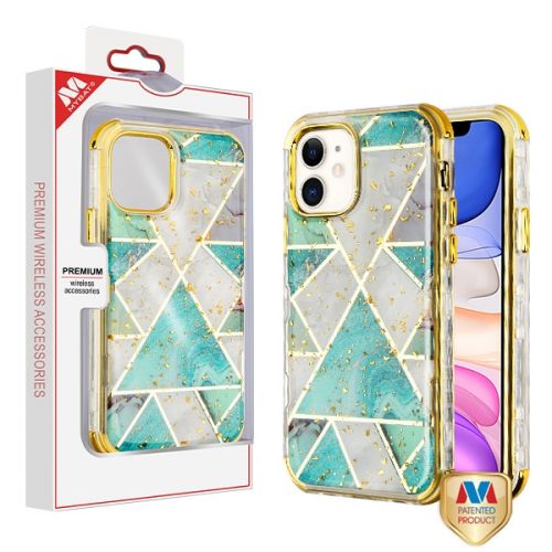 Apple iPhone 11 Case, Electroplated Green Marble/Electroplating Gold TUFF Kleer Hybrid Case