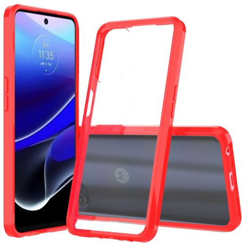 Motorola Moto G Stylus 5g 2022 Clear Transparent Hybrid Case Cover - Clear PC + Red