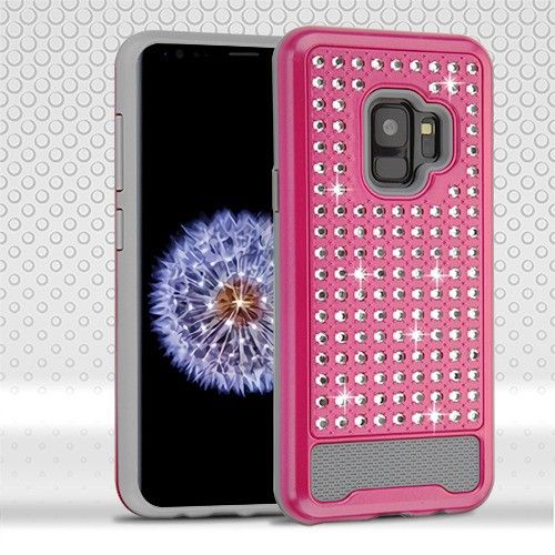 Samsung Galaxy S9 Case, Hot Pink/Iron Gray Diamante FullStar Case Cover