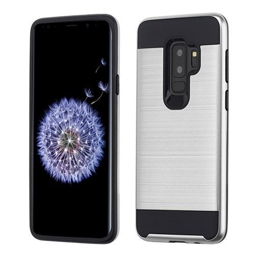 Samsung Galaxy S9 Plus Case, Silver Black Brushed Hybrid Case Cover