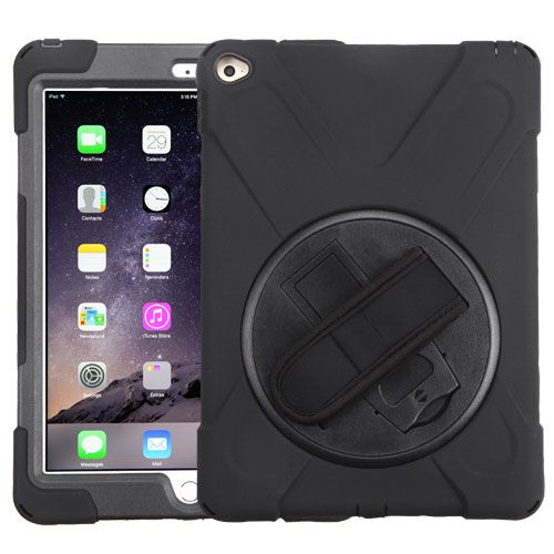 Apple iPad Air Case, Black Rotatable Stand Case Cover With Wristband