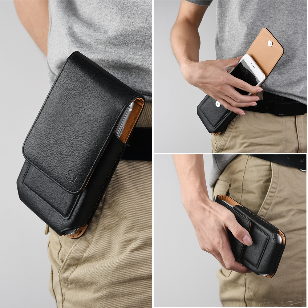 Luxmo Leather Belt Clip Pouch Holster Phone Holder Vertical Black