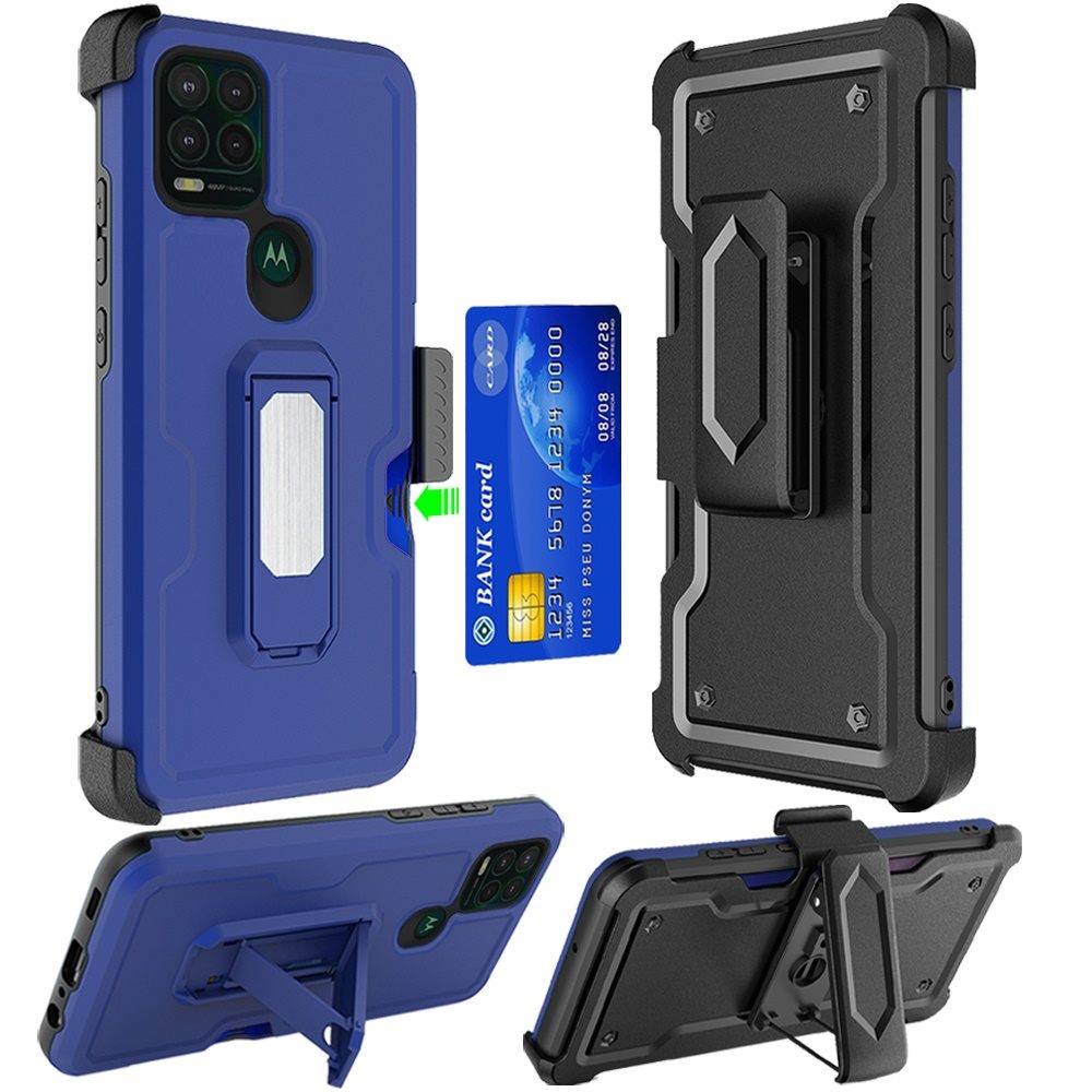 kosten Loodgieter Slip schoenen Motorola Moto G Stylus 5G 2021 Case, (Finger Sensor Version) CARD Holster  with Kickstand Clip Hybrid Case Cover Dark Blue :: CellPhoneCases.com