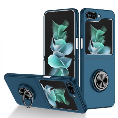 Samsung Galaxy Z Flip 5 Chief Premium Matte Magnetic Ring Stand Hybrid Case Cover - Navy Blue