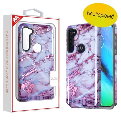 Motorola Moto G Power 2020 Case, Electroplated Purple Marbling/Iron Gray Fuse Hybrid Case Cover