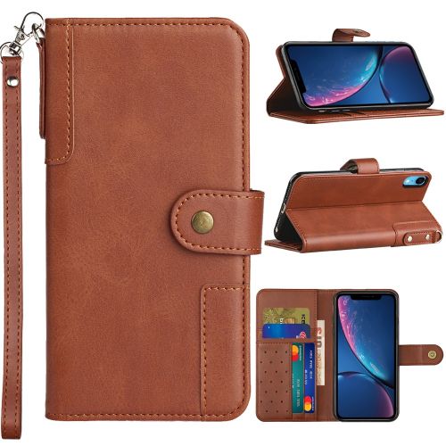 Apple iPhone XR Case, Retro Wallet Card Holder Case Cover Brown